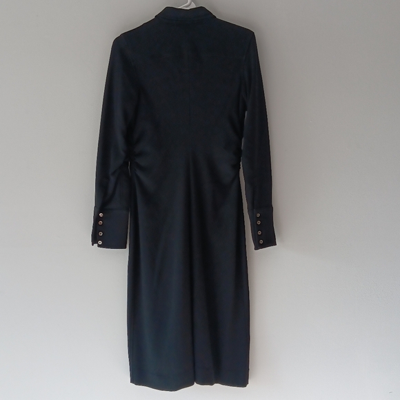 Banana Republic Shirt Dress Midi Black Ruching Button Front A-Line Size 6 - Picture 3 of 14